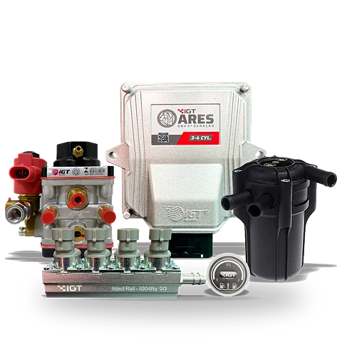 Conjunto Ares 5ª generación: módulo electrónico, conmutadora, rampa de inyección, reductor y filtro