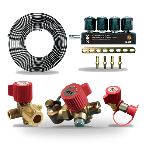 Repuestos originales IGT: tubo de alta presión, rampa Z4R, válvula de cilindro y válvulas de abastecimiento